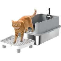 PawHut Kattenbak - Roestvrij staal, PP - 60,2 x 40,2 x 29,6 cm - Grijs