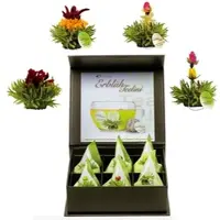 Creano 6 theebloemen Teelini groene thee - in magneetbox mit zilveren reliëf - 4 verschillende soorten