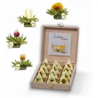Creano Teelini theebloemen in kopformaat, cadeauset in houten theekist, 12 ErblühTeelini in 4 soorten, witte thee, cadeau voor vrouwen, moeder, theeliefhebber