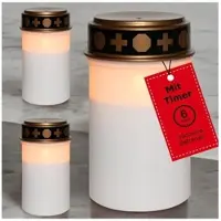 Novaliv LED grafverlichting met batterij en timer 6/18 wit 3x kaarsen begraafplaats grafverlichting LED met batterij begraafplaatskaars LED kaars buiten gedenkkaars graflantaarn eeuwig licht rouwkaars