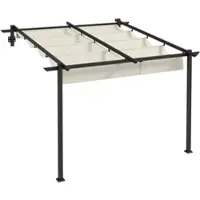 STILVORA Pergola – Uitschuifbaar Dak – 297 x 297 x 200/230 cm – Aluminium – Crèmewit – Wandmontage Voor Tuin En Terras – Waterafvoer
