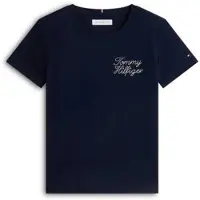 Tommy Hilfiger t-shirt met tekst - donkerblauw Meisjes Katoen Ronde hals - maat 104