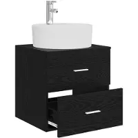 vidaXL Wastafel met wandmontage, zwart, eikenlook