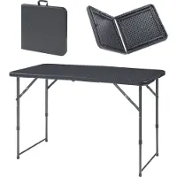 En.casa Tuintafel Adelfia klaptafel verstelbaar 120x60x54/74/90 cm rotan look zwart []