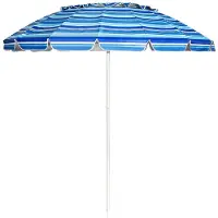 Costway Strandparasol, 182 cm, strandparasol, tuinparasol, windbestendig, stevig, UPF 50+, 30 graden knikbaar, zonwering, met grondpen en draagtas voor balkon, tuin en terras