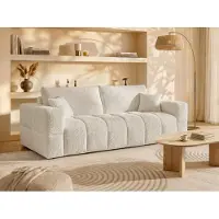 Vente-unique Vierzitsslaapbank express van beige boucléstof - Bed 160 cm - Matras 13 cm ISSORO