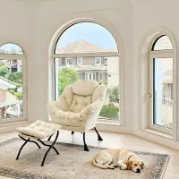 HAUSS SPOLE Fauteuil - Relaxstoel Met Hocker - Armleuningen, Zijvak En Voetensteun - Voor Woonkamer En Slaapkamer - Beige