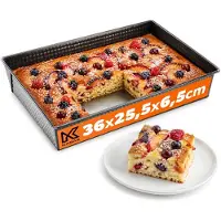 Kadax Rechthoekige bakvorm, bakplaat in 3 maten, hoge plaatranden voor cake, toastbrood, cheesecake, brownie, onderhoudsvriendelijke bakvorm, warmteverdeling (36 x 25,5 cm, zwart)