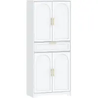 Happiq Hoge Keukenkast / Dressoir – Voor Keuken – Kast met 4 Deuren, 1 Grote Lade en Verstelbare Planken – Wit