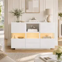 MODFU - Woonkamerkast - Dubbelgelaagd En Zwevend Ontwerp - Minimalistisch - Voor Woonkamer - Bewerkt Hout - Wit - 140 X 35 X 75 Cm