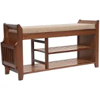 Happiq Schoenenbank – Voor Hal & Entree – Bamboe Schoenenrek met 2 Niveaus, Zitkussen van Spons, Draagvermogen 150 kg – 98,5×29,5×48 cm – Bruin