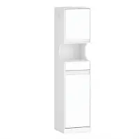 Happiq Badkamerkast – Voor Badkamer – Hoge Kast met Wasmand, Vouwbare Waszak, Deur en Lade – Wit