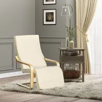 MODFU - Relaxstoel - Verstelbare Voetsteun - Vrijdragend Ontwerp - Woonkamer - Hout En Polyester - Crèmewit - 66,5 x 94 x 100 cm