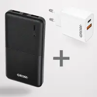 Grixx Powerbank Bundel met USB Oplader – 10.000 mAh Powerbank + Dual USB Adapter – Geschikt voor iPhone, Samsung & Android – Wit