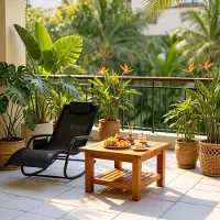 MODFU Schommelstoel - Gebogen Zitting En Zijvak - Voor Tuin Of Balkon - Metaal En Polyester - Zwart - 152 X 83 X 62 Cm
