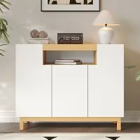 MODFU - Dressoir - Drie Deuren En Open Vak - Minimalistisch - Voor Woonkamer Of Eetkamer - Spaanplaat - Wit