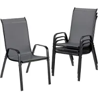 Happiq Terrasstoelen – Voor buiten & eetkamer – Stapelbaar, hoge rugleuning, weerbestendig – Donkergrijs