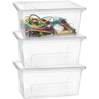 PlasticForte Opslagbox Easy met deksel - 3x - 19 Liter - 44 x 20 x 34 cm - transparant - kunststof