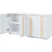 MODFU - Sideboard - 4 Deuren - Symmetrisch Ontwerp - Vrijstaand - Woonkamer Of Hal - Spaanplaat - Wit En Goud - 35 X 140 X 70 Cm