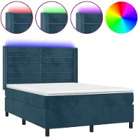 vidaXL Boxspring met matras en LED fluweel donkerblauw 140x190 cm
