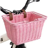 Snq 1 Kinderfietsmand – 25×18×15 cm - Fietsmand voor aan het stuur – Handgeweven mand met textuur - Met handvat en verstelbare riem - Roze