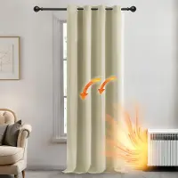 OEM Gordijnen Verduisterend met Oogjes, Beige, Ondoorzichtige Gordijnen met Warmtewerende Stof voor Woonkamer, 1 stuk, 132x138 cm (B x H)