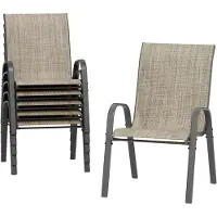 Lilac & Lily Tuinstoelen - Set van 6 - Stapelbaar - Hoge Rugleuning - Weerbestendig - Comfortabele Campingstoelen - Taupe