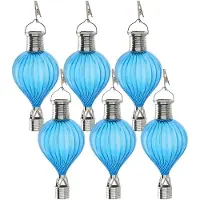 Cepewa LED ballonhanger - 6x - blauw - H17 cm - luchtballon - tuinverlichting/buitenlamp