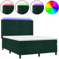 vidaXL Boxspring met matras en LED fluweel donkergroen 140x200 cm