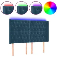 vidaXL Hoofdbord LED 163x16x118/128 cm fluweel donkerblauw