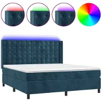 vidaXL Boxspring met matras en LED fluweel donkerblauw 160x200 cm