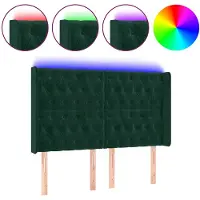 vidaXL Hoofdbord LED 147x16x118/128 cm fluweel donkergroen