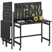 HOMCOM Werkbank-MDF, staal-115L x 62B x 143,5H cm-Zwart