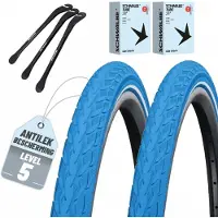 Schwalbe 2-delige set Schwalbe fietsbanden Delta Cruiser Plus HS 431 28 x1.40 inch (37-622) blauw + SV binnenbanden + 3x bandenlichters