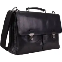Leonhard heyden Leren aktetas business tas met laptopvak Roma Aktenmappe 3 Fächer 5364 Schwarz zwart