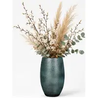 Mica Decorations hoge Bloemenvaas - keramiek - donkerblauw glans / ribbels - D30 x H50 cm - vaas Porto