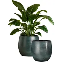 Mica Decorations Plantenpot - 2x - keramiek - donkerblauw glans / ribbels - D28 x H29 cm - bloempot Porto