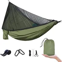 LONGZIMING -Hangmat Met Mugnet - Hangbed Met Insectenbescherming - Camping Hangmat - Zijrits Voor Volledige Bescherming - Duurzame Drievoudige Stiksels - Ademend En Snel Droog Materiaal - 1 Set