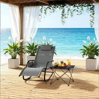 MODFU Ligstoel En Schommelstoel - Gebogen Zitting Met Zijvak - Voor Tuin En Balkon - Metaal En Polyester - Grijs - 152 X 83 X 62 Cm