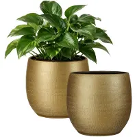 Mica Decorations Plantenpot - 2x - keramiek - goud glans / ribbels - D31 x H32 cm - bloempot Porto
