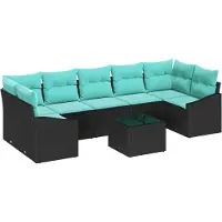 vidaXL Bankset, 8 stuks, 7 zitplaatsen, zwart en turquoise, polyrotan