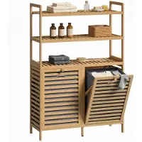 HOMCOM Badkamerrek-Bamboe, non-woven stof-80L x 30B x 118H cm-Eiken