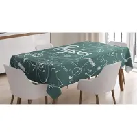 Abakuhaus Doodle Tafelkleed, Natuurkunde- en Wiskundeschool, Easy Care met geavanceerde druktechnologie wasbaar en gepersonaliseerd, 140 x 170 cm, Army Green White