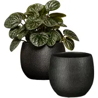 Mica Decorations Plantenpot - 2x - keramiek - antraciet glans / ribbels - D15 x H16 cm - bloempot Porto