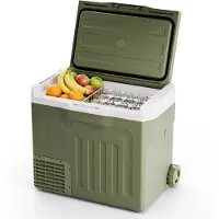 Auronic Elektrische Koelbox - Compressor - 40L - 12V en 240 volt - Camping Koelkast - Frigobox Auto - Met Wielen en Hendel - Groen