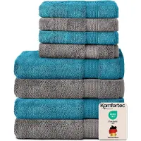 Komfortec Handdoekenset – Set van 8 - 4x Handdoek 50x100 cm en 4x Badhanddoek 70x140 cm - 100% Katoen - Antraciet&Turquoise