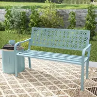 MODFU - Tuinbank - 2-Zits Met Rugleuning En Armleuningen - Voor Tuin Of Terras - Staal - Blauw - 127 X 63 X 85 Cm