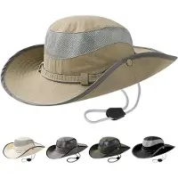 VHV -Brede Rand Zonnehoed voor Heren en Dames - Anti-UV Vissershoed met Ademend Mesh - Opvouwbare en Winddichte Bucket Hat met Kinkoord voor Wandelen, Vissen en Camping - Unisex Outdoor Hoed