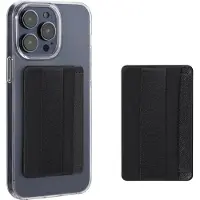 Kwmobile 2x pasjeshouder voor telefoon - Geschikt voor Smartphones - 2-in-1 pasjeshouder en vingerhouder - PU en stof in zwart