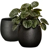 Mica Decorations Plantenpot - 2x - keramiek - antraciet glans / ribbels - D15 x H16 cm - bloempot Havana